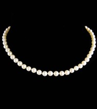 Vintage 14kt white gold pearl choker - Bridal necklace / 6mm white Pearls /  15&quot; - £155.31 GBP