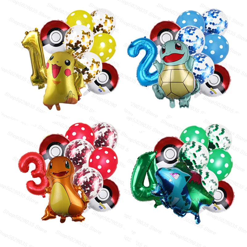 9pcs Pokemon kawaii Pikachu anime figure Sequin latex balloon set pokemon - £9.23 GBP