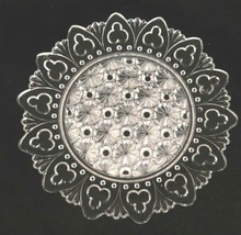 Vintage Clear Cut Glass Plate w Shell &amp; Club Border Daisy Button Underside 9.75&quot; - $13.85