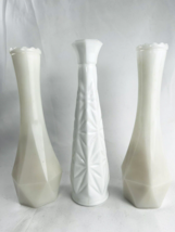 Collectible Bundle: 3 Milk Glass Vases - 1 Starburst MCM, 2 Geometric Diamond - £5.04 GBP