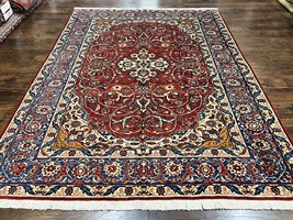 Oriental Rug 7x10 Semi Antique Wool Handmade Carpet Fine Red Cream Blue Floral - £5,435.62 GBP