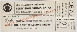 CBS Television Network Studio 50 Ticket Stub The Andy Williams Show Dress R 1959 - £15.68 GBP