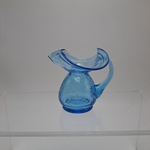 Handblown Crackle Glass Blue Pitcher Creamer Vase Vintage - £21.67 GBP