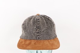 NOS Vintage 90s Streetwear Suede Brim Acid Wash Denim Stretch Fitted Hat Cap M/L - £39.74 GBP