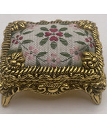 Vintage Miniature Brass plated pewter - Trinket Jewelry Box with fabric - £22.96 GBP