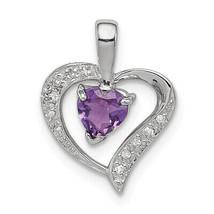 Silver Rhodium Plated Amethyst and Diamond Heart Pendant QDX412 - $67.40