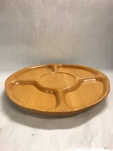 Vintage Large wood tray lazy susan STANWOOD divided condiment appetizer spinner - £28.17 GBP