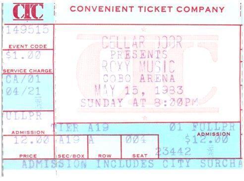 Primary image for Vintage Roxy Music Concert Ticket Stub May 15 1983 Detroit Michigan
