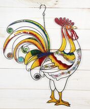 Ebros Large Hanging Colorful Gem Rooster Stained Glass Metal Wall Plaque... - $62.73 CAD