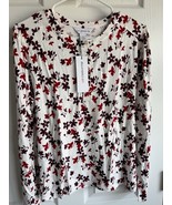 Liz Claiborne White Long Sleeve Women’s Blouse With Red And Burgundy Flo... - $419.40 MXN