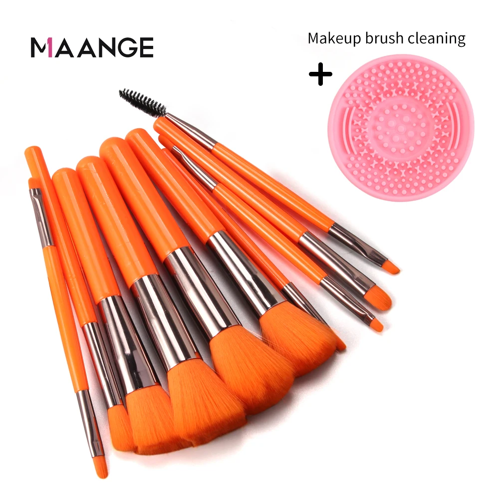 MAANGE 10/15/20/25pcs Neon Makeup Brushes Set with Cleaner Pad Powder Foundation - £29.02 GBP