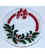 LOVELY SIGNED PEGGY KARR FUSED ART GLASS HOLLY &amp; BERRIES WITH BOW 7 3/4&quot;... - £20.10 GBP