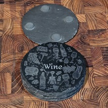 Wine Themed Slate Coaster Set Engraved Table Coasters  - £18.09 GBP