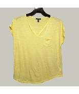Ralph Lauren Chaps Womens Shirt Large V neck Yellow Striped Cup Sleeve P... - £9.49 GBP