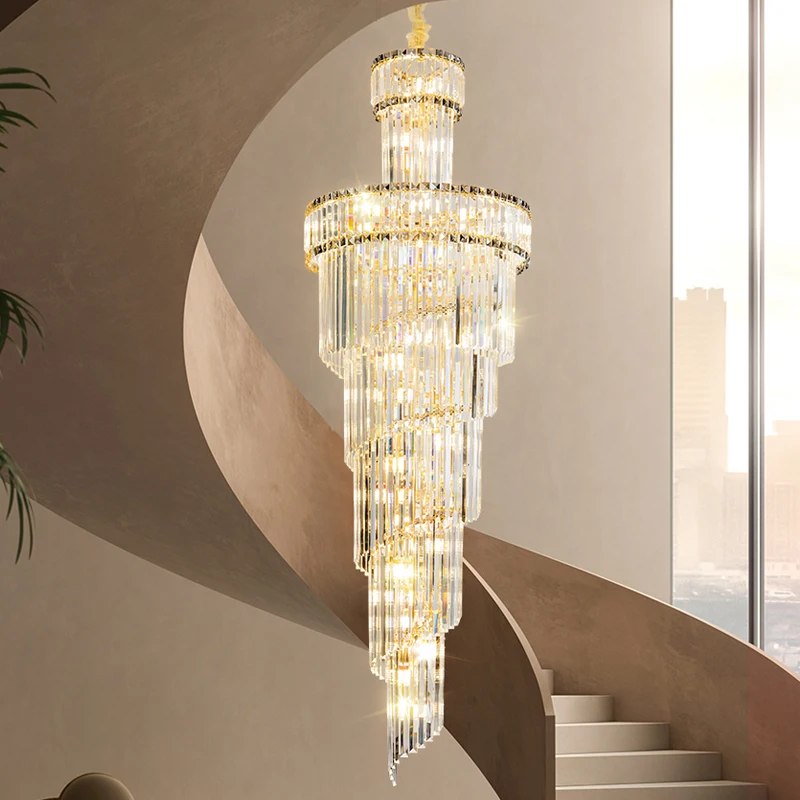 R crystal hall spiral staircase postmodern living room hotel lobby light luxury pendant thumb200