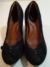 Clarks Artisan Unstructured Black Glitter 3.5&quot; Wedge Heel Women’s Shoes Size 6 - £31.01 GBP