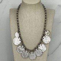 Chico&#39;s Silver Tone Hammered Metal Bib Necklace - £13.19 GBP