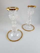 (2) Cristal D&#39;Arques-Durand Crystal 7&quot; Candlesticks with Gold Trim   - £28.69 GBP