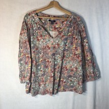 Chaps Size 2x Brown Orange Yellow Purple Floral Knit Top Shirt Cotton Blend - £19.41 GBP