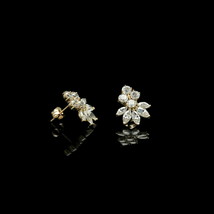 2Ct Marquise Rund Künstlicher Diamant Cluster Stecker Ohrring 14K Gelb Vergoldet - £81.49 GBP