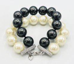 Carolee Double Strand Hand Knotted Pearlescent Cream Black Faux Pearl Bracelet - $23.76