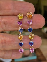 5.50Ct Heart Multi Color Sapphire Lab-Created Drop Earrings 14K Yellow Gold Over - £103.29 GBP