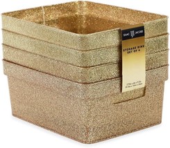 Small Glitter Storage Bin Set By Isaac Jacobs (10&quot; X 7.5&quot; X 4&quot;25&quot;) With, Gold). - £35.95 GBP