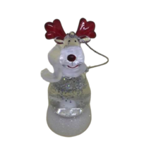 Glass Rudolph Red Nose Reindeer Ornament Glitter Shake Antlers Scarf Christmas - £7.78 GBP