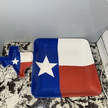 Vintage TEXAS Flag Platter and Bowl Set, Hand Painted- LARGE  (Size 14 x 14) - £36.10 GBP