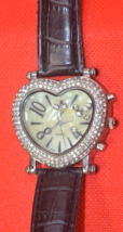 Vintage floating Rhinestone Heart Watch PL1997 new battery runs great GUARANTEE - $29.65