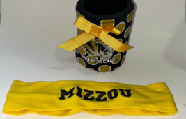 NCAA Game Day Missouri Tigers Mizzou Can Cooler Koozie Black &amp; Gold &amp; HeadBand - £8.01 GBP
