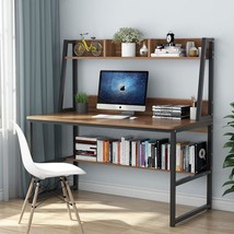 Dark Walnut 47-Inch Tribesigns Computer Desk With Hutch And Bookshelf For Home - £173.81 GBP