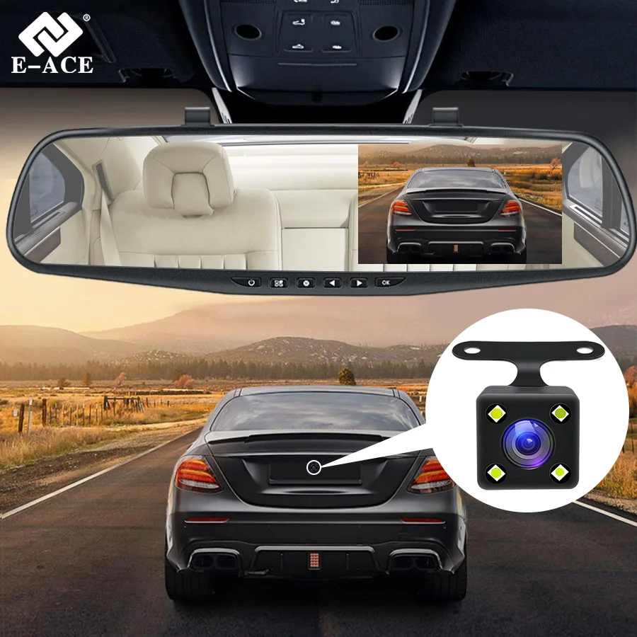 E-ACE Car Dvr Mirror Dash Cam 4.3 Inch Rear View Mirror FHD 1080P Auto Dashcam - £36.23 GBP+