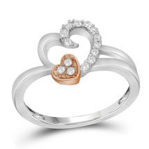 10k White Gold Womens Round Diamond Double Heart Love Fashion Ring 1/6 Cttw - $199.00