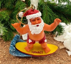 Vintage Hawaii Surfing Santa Claus Christmas Tree Ornament Chiefly Co - £11.82 GBP