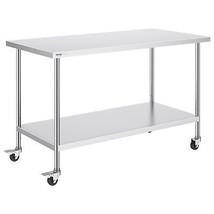 VEVOR Stainless Steel Work Table 30 x 60 x 38 Inch, with 4 Wheels, 3 Adj... - $550.51