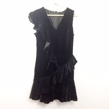 Scripted Black Velvet Ruffle Dress Asymmetrical Women&#39;s Small Holiday - £11.99 GBP