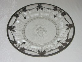 Etched Crystal Clear Glass Vtg Serving Plate Silverplate Overlay Rim Gra... - £26.81 GBP