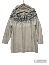 J Jill Fair Isle Hooded Tunic Sweater Oatmeal -Gray Women XL - £71.62 GBP
