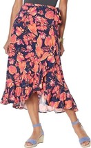 DG2 by Diane Gilman Woman&#39;s Navy with Floral Print Faux Wrap Ruffle Skirt - XL - £8.77 GBP