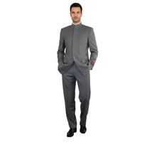 Men Apollo King Banded Collarless suit Mandarin 5 Hidden Button Pastor AG53 Gray image 8