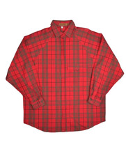 Ruff Hewn Flannel Shirt Mens L Red Plaid Long Sleeve Button Up Made in USA - £15.48 GBP