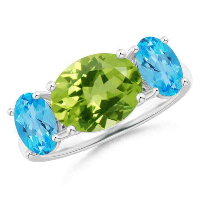 Primary image for ANGARA Prong-Set Oval Peridot and Swiss Blue Topaz Three Stone Ring