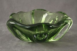 Vintage MCM Biomorphic Art Glass Olive Green Abstract Heavy Chunky Bowl - $28.89