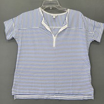 Nautica Women Shirt Size S Blue Preppy Stripe Classic Short Sleeves Cut V-Neck - £9.38 GBP