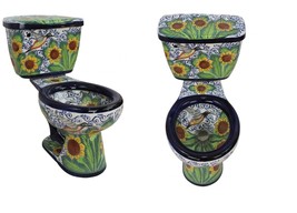 Mexican Talavera Ceramic Toilet Hand Painted - Colibri Sunflowers - - $22,462.85 MXN
