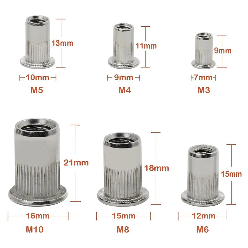 House Home 165PCS 304 Stainless Steel Flat Head Vertical Threaded Riveted Nuts K - £46.36 GBP