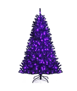 6Ft Pre-Lit PVC Christmas Halloween Tree Black W/ 250 Purple LED Lights - $139.55