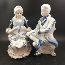 Blue &amp; White Colonial Porcelain &amp; Gold Lady &amp; Gentleman 8&quot; Figurines, OBO - $34.84 CAD