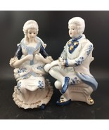Blue &amp; White Colonial Porcelain &amp; Gold Lady &amp; Gentleman 8&quot; Figurines, OBO - $24.75